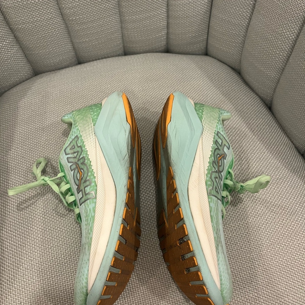 Hoka Women's Mach X Mint and Orange Running Shoes - Picture 6 of 9